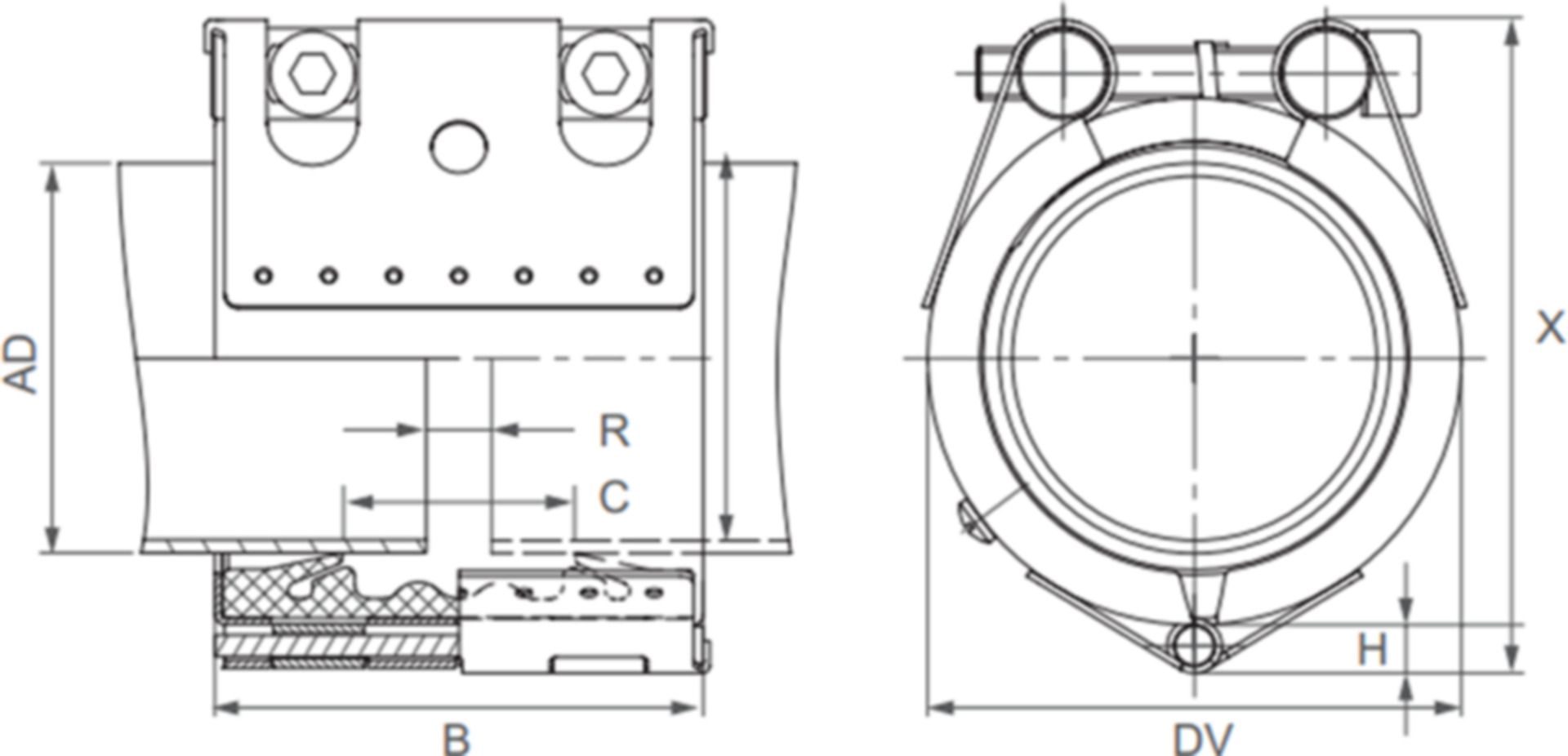 Open-Flex 1L EPDM-VZ Verschluss verzinkt n/zugfest 104.8 mm 103.0 - 106.5 mm - Straub Kupplungen