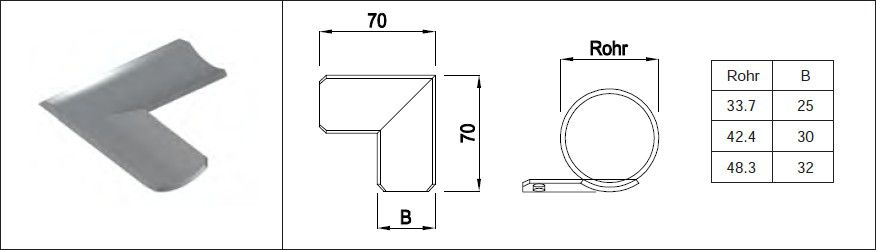 Eck-Auflageblech breite Ausführung HI. 42.4 mm Stahl S235JR - INOXTECH-Handlauf-/Geländer-System