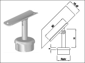 Steckkonsole bewegl mit ger Rohrkappe Pfos 42.4mm,A.vers33.7mm,H50mm,gs - INOXTECH-Handlauf-/Geländer-System