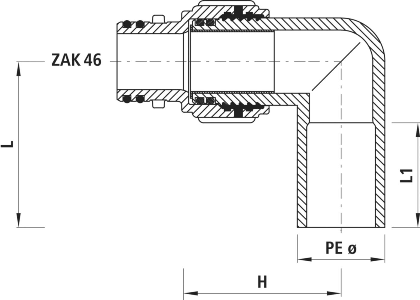 PE-Winkel-Anschweissende 90° mit 6190 ZAK-Anschluss d 32mm - Hawle Steckfittinge