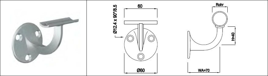 Designer-Kons. in Zinkguss m. Chromef. 33.7 / 42.4 mm geschliffen 1.4301 - INOXTECH-Handlauf-/Geländer-System