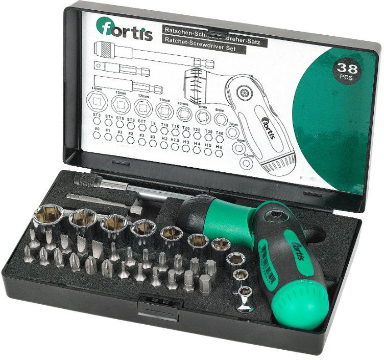 FORTIS Steckschlüsselsatz mit Bit und Knarren-Bithalter 38-tlg. - Schlüsselwerkzeuge