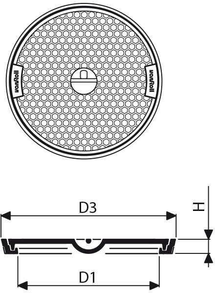 Fig. 2640 050 00 Guss A15 in Zementrohr, Uni-Griff, geruchsdicht - Schachtabdeckungen von Roll
