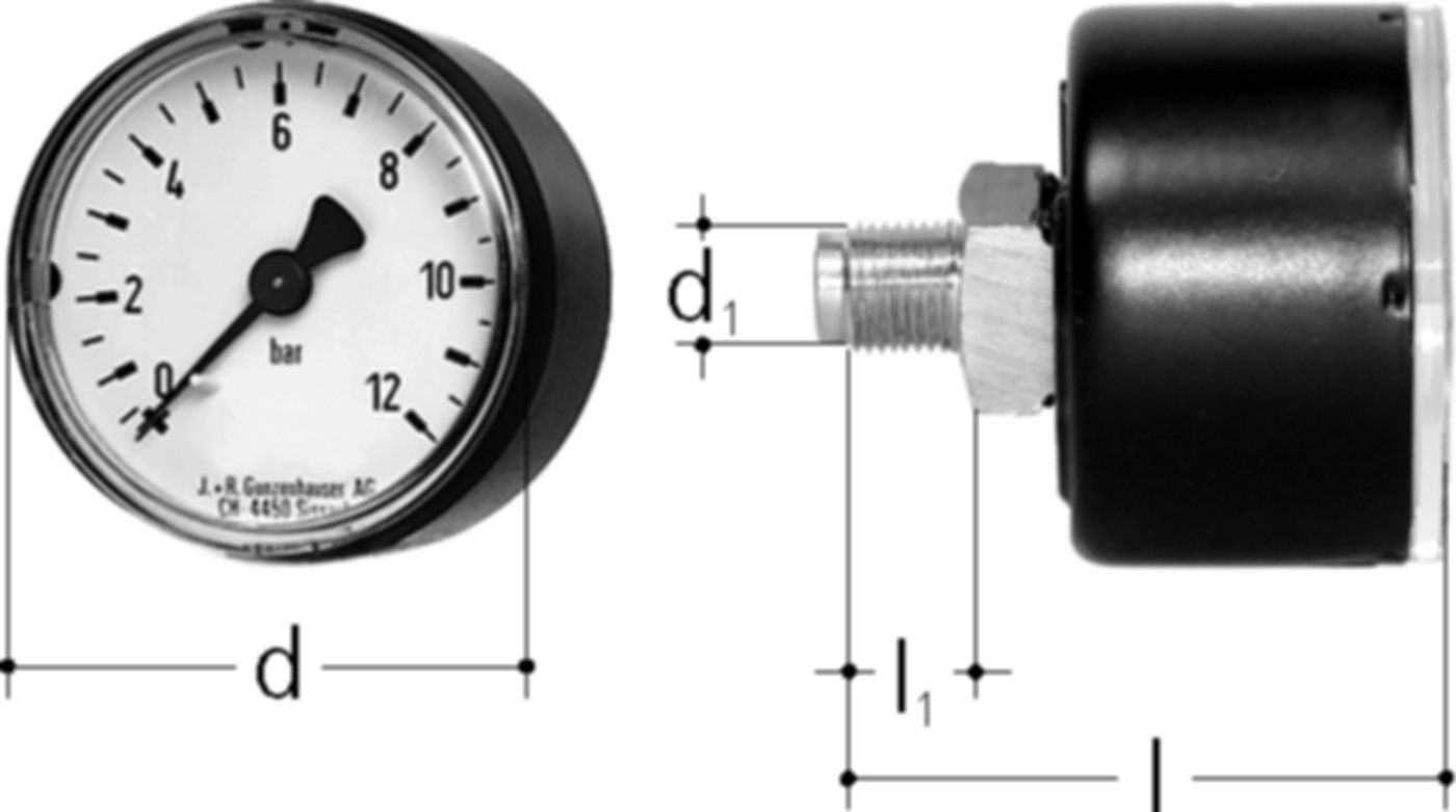Manometer 0-12 bar 1/4" 8106.080 d 50mm, mit direktem Anschluss - JRG Armaturen