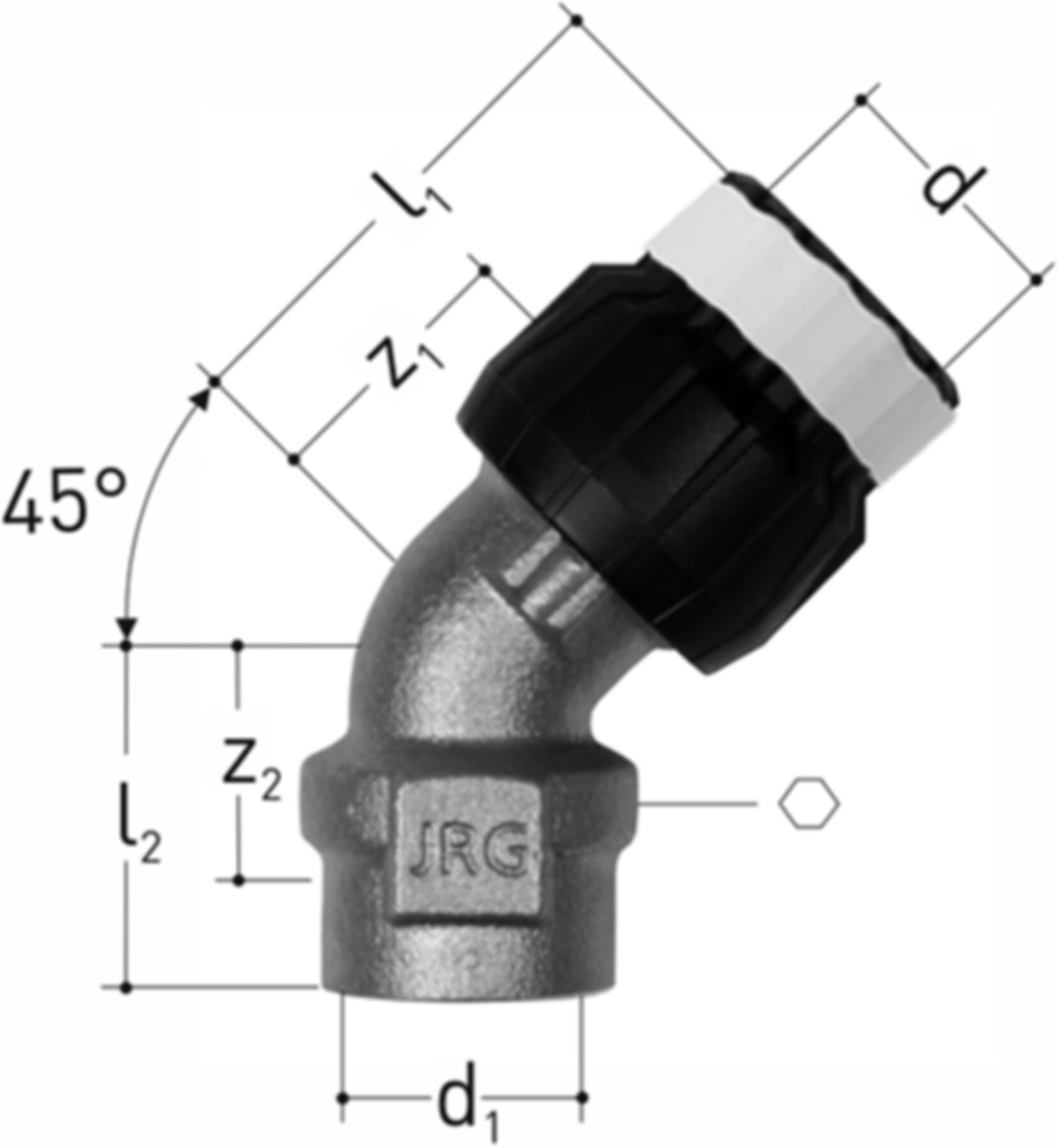 Winkel 45° mit IG 11/4"-40 4677.410 - JRG Sanipex-MT-Formstücke/Rohre in Stg.