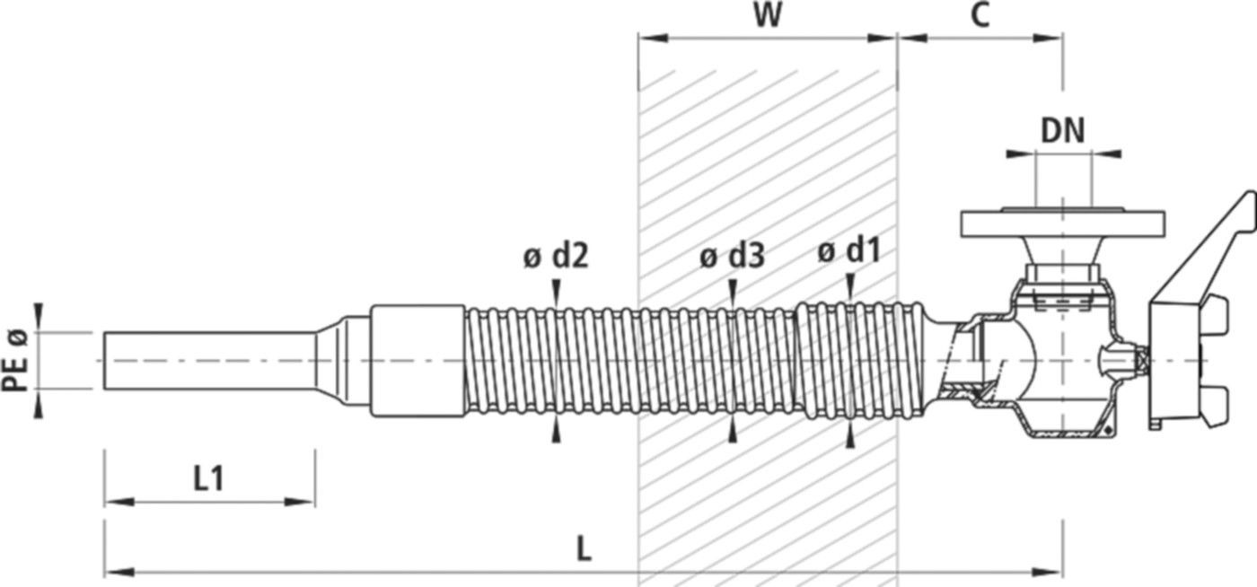Mauerdurchführung FL-PE für GAS 6861 d 40mm - DN 32 L = 680mm - Hawle Hausanschluss- und Anbohrarmaturen