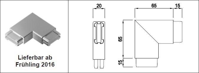Rohrecke spitz 90° für Rohr 40/20/2m geschliffen, CNS 1.4301 EN 10088 137218 - INOXTECH-Handlauf-/Geländer-System