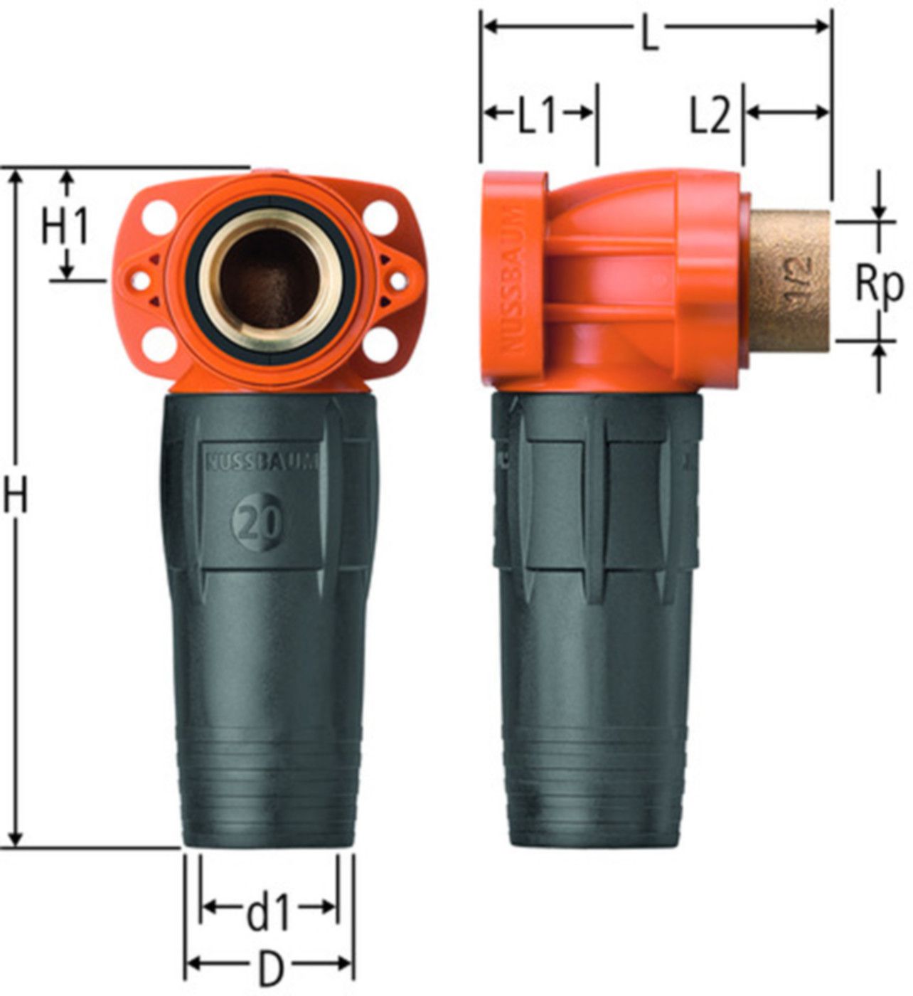 Dose 90° 1/2" x 20mm 85205.22 Anschlusswinkel lang - Nussbaum-Optiflex-Profix Formstücke