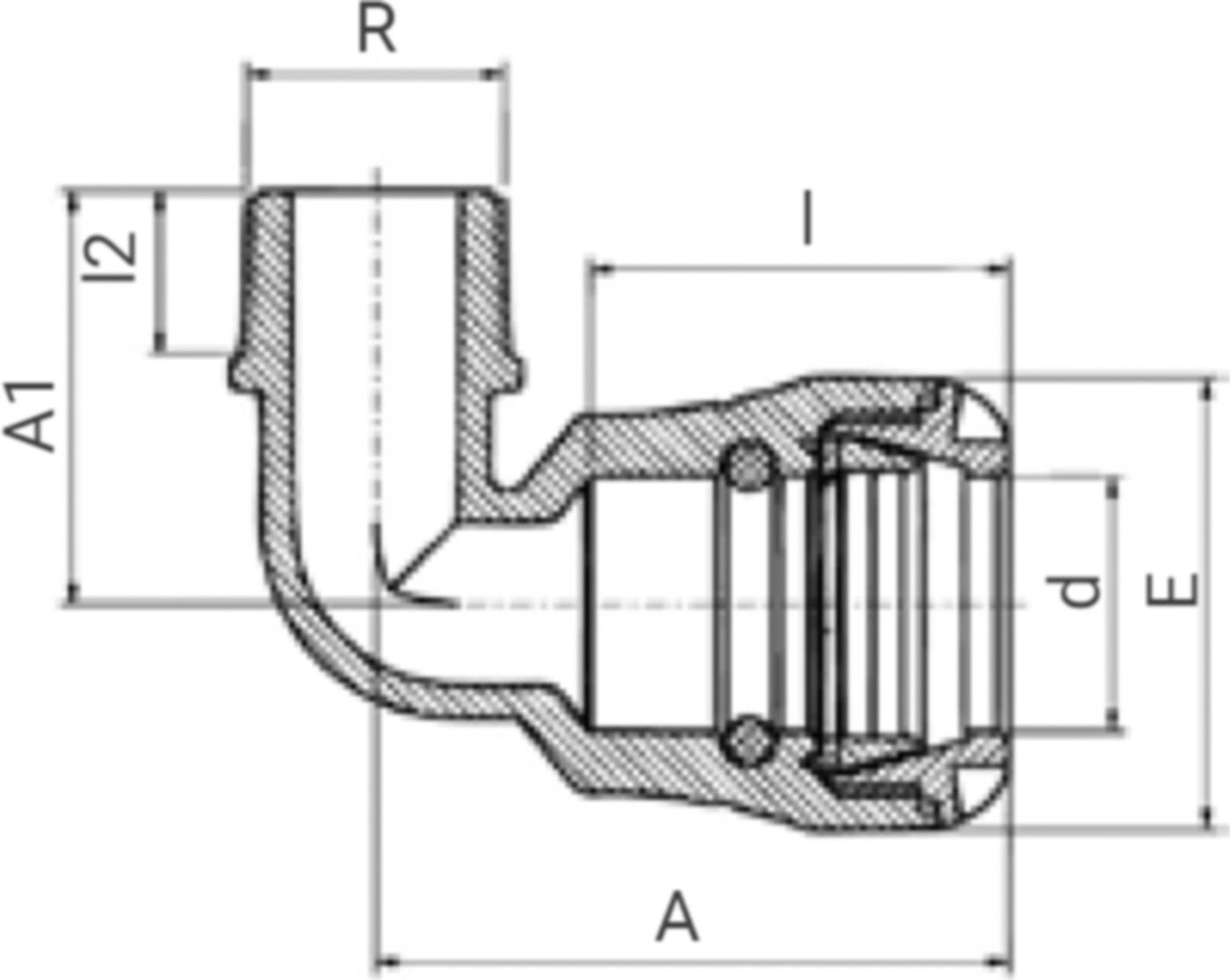 Steckmuffen-Winkel 90° mit AG 1085 d 32mm- 1" - Plasson-Steckfittinge