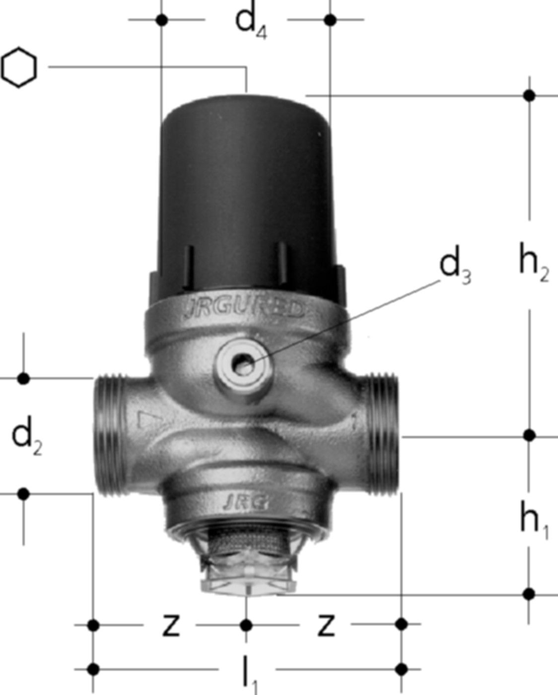 Druckred-Ventil DN15 1303.015 1/2" / G 3/4" , ohne Verschraubung - JRG Armaturen