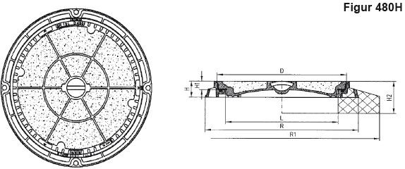 Fig.480-60HB BeGu D400, Neopren-Einlage Handgriff, mit Betonfüllung - Schachtabdeckungen BGS