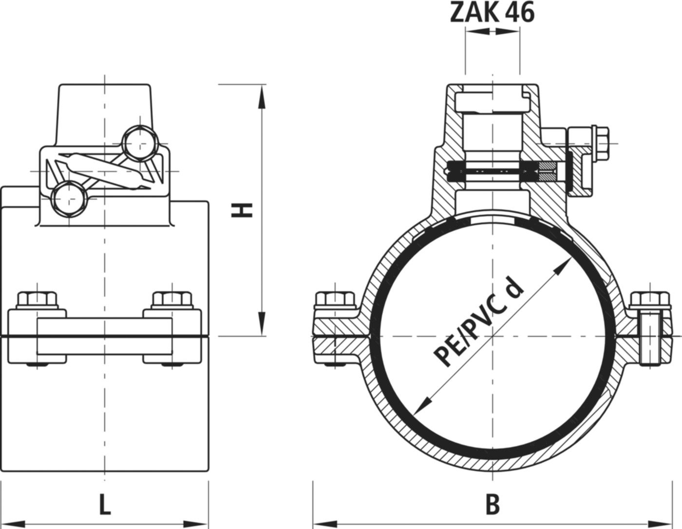 Haku Sperrschelle mit ZAK 5211 d 225mm - Hawle Hausanschluss- und Anbohrarmaturen