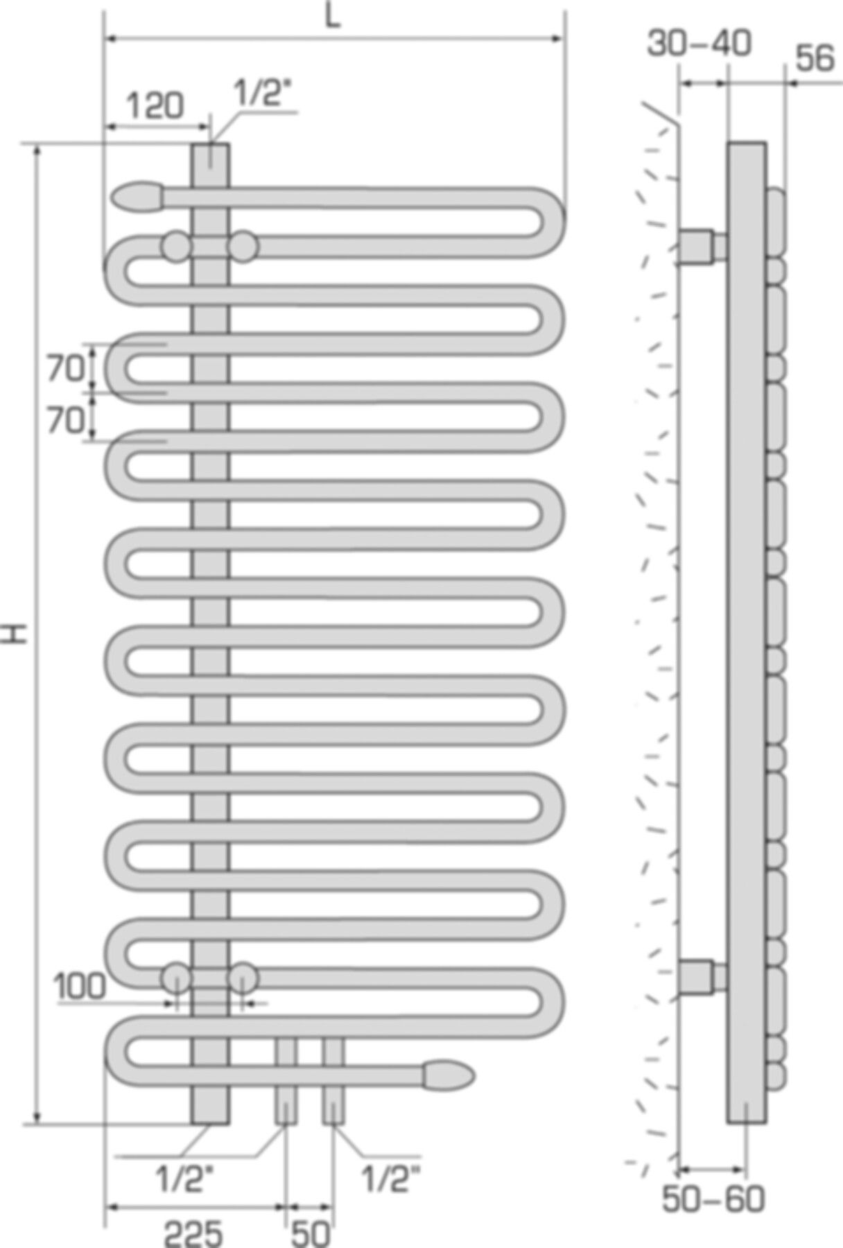 Handtuchtrockner BoJazz ver. BJC 60/175 Breite 60 cm, Höhe 175 cm 538 W - Borer Heizkörper-Programm