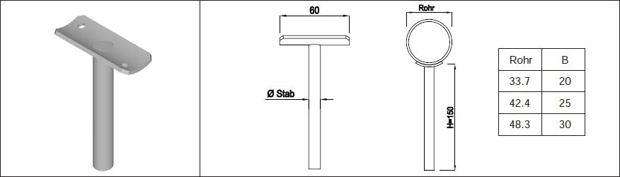 Einschweiss-Konsole fest HI. 48.3/ 10 mm S235JR - INOXTECH-Handlauf-/Geländer-System