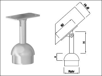 Steckkonsole bewegl mit rund Rohrkappe Pfos 33.7mm,ger Aufl,TH80mm,geschl. - INOXTECH-Handlauf-/Geländer-System