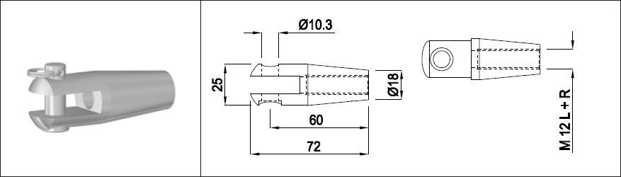 Zugstangen-Gabelspanner Links-Gewinde M12 - INOXTECH-Handlauf-/Geländer-System