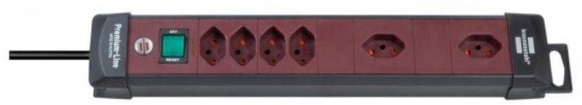 BRENNENSTUHL Steckdosenleiste, 6-fach mit Schalter, 3m Kabel, Schwarz/Bordeaux - Stromverteilung