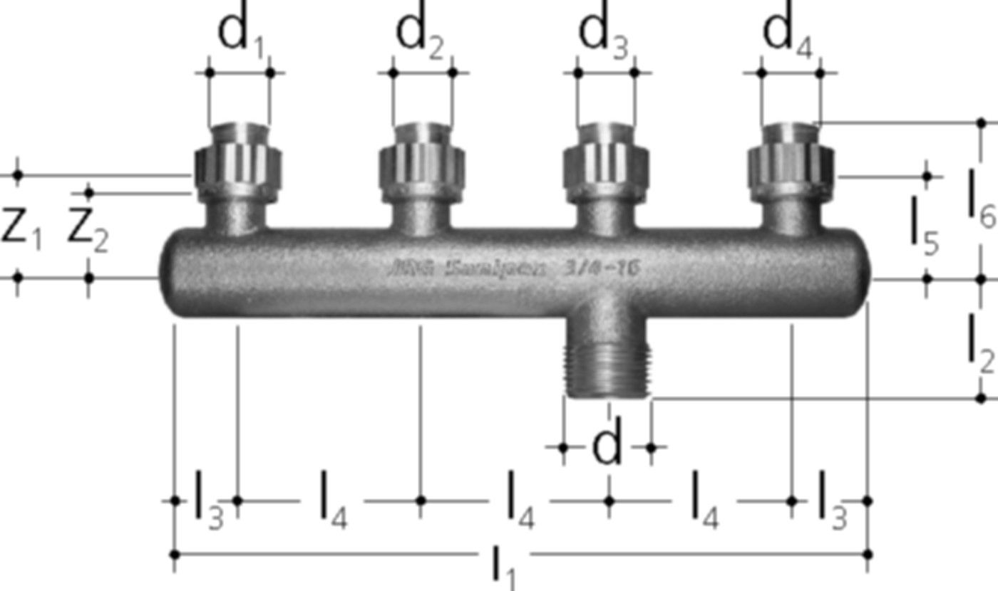 UP-Verteiler 3/4" 16-16-16-16 5425.100 4fach - JRG Sanipex-Rohre und Formstücke