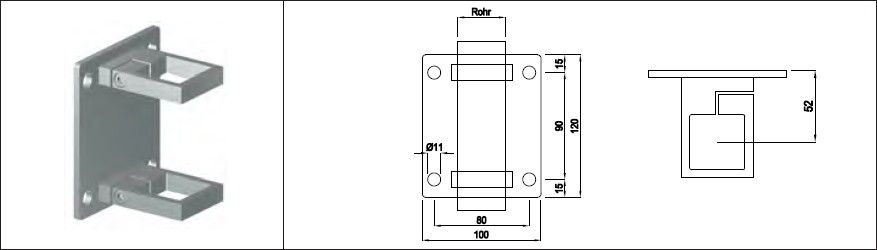 Pfosten-Klemmhalter eckige Form 40x40 mm geschliffen 1.4301 Plattendicke 5 mm - INOXTECH-Handlauf-/Geländer-System