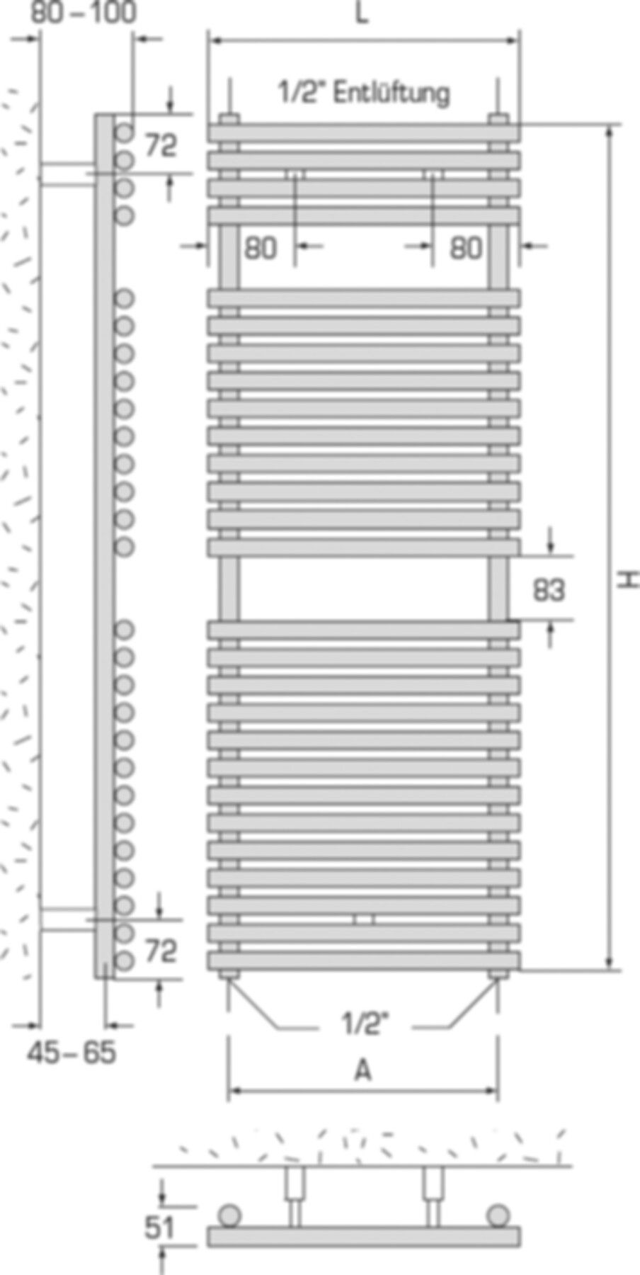 Handtuchtrockner BoTop BT 60/180 Breite 60 cm, Höhe 180 cm 1430 W - Borer Heizkörper-Programm