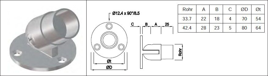 Gelenk-Wandanschluss 42.4 mm geschliffen 1.4301 - INOXTECH-Handlauf-/Geländer-System