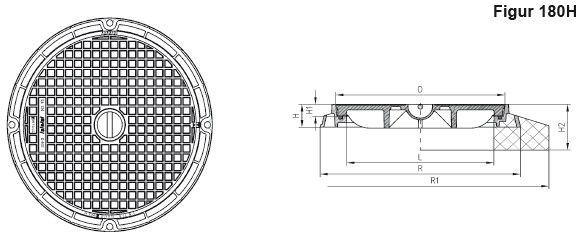 Fig.180-60H Guss D400, Neopren-Einlage Handgriff - Schachtabdeckungen BGS