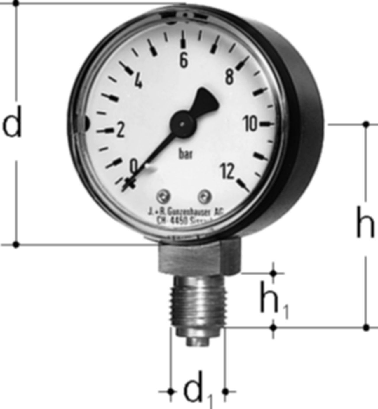 Manometer 0-12 bar 1/4" 8107.083 d 63mm - JRG Armaturen