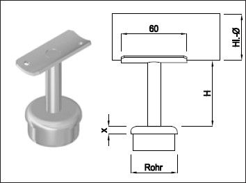 Steckkonsole fest mit gerader Rohrkappe Pfos 48.3mm,HL33.7mm,TH150mm,geschl. - INOXTECH-Handlauf-/Geländer-System