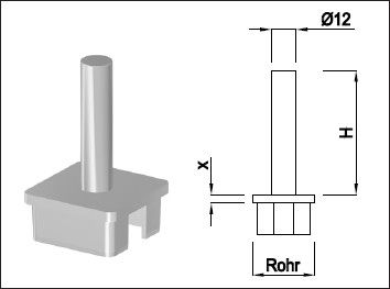 Steckkonsole zum Anschweissen quadr Rk Pfos 40mm,TH100mm,geschl,1.4301 - INOXTECH-Handlauf-/Geländer-System