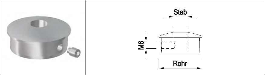 Rohrk Vollmaterial halbru Q-geb M6 Rohr 33.7/ 10 mm geschl. 1.4301 - INOXTECH-Handlauf-/Geländer-System