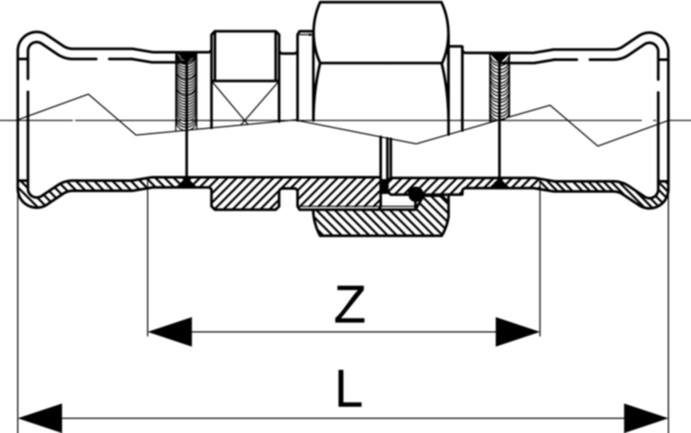 Doppelanschlussverschraubung fld. S68TG 35 mm, mit Überwurfmutter Inox - Eurotubi Press-Formstücke Sanitär