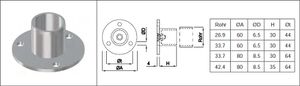 Handlaufsteckrohr mit runder Wandplatte Ø 60 mm HI 26.9 mm geschliffen 1.4301 - INOXTECH-Handlauf-/Geländer-System