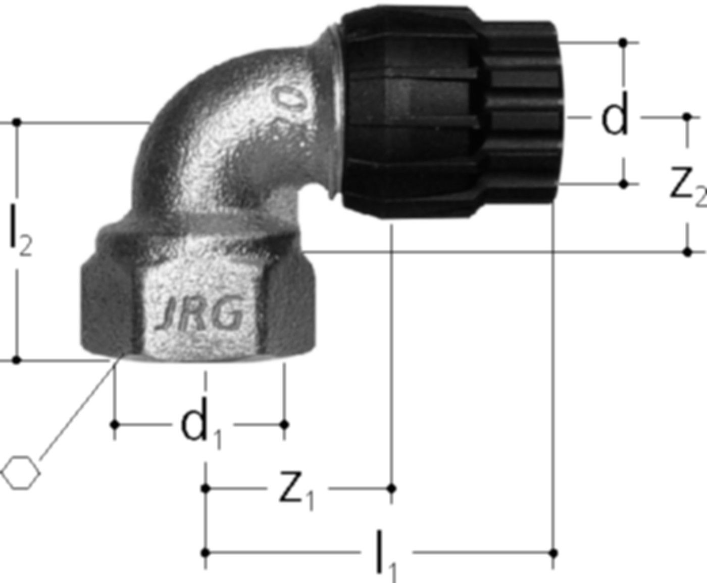 Winkel 90° mit IG 1/2"-20 4671.210 - JRG Sanipex-MT-Formstücke/Rohre in Stg.
