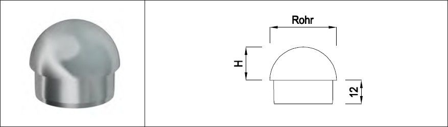Rohrkappe Vollmaterial rund 42.4 x 2.0 mm geschliffen 126802 - INOXTECH-Handlauf-/Geländer-System