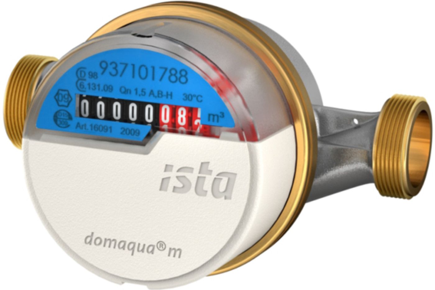 Aufputzzähler Domaqua m DN 20 3/4" G 1" - 130 mm warm 2.5 m3/h  16097 - ISTA - Wärme- / Wasserzähler