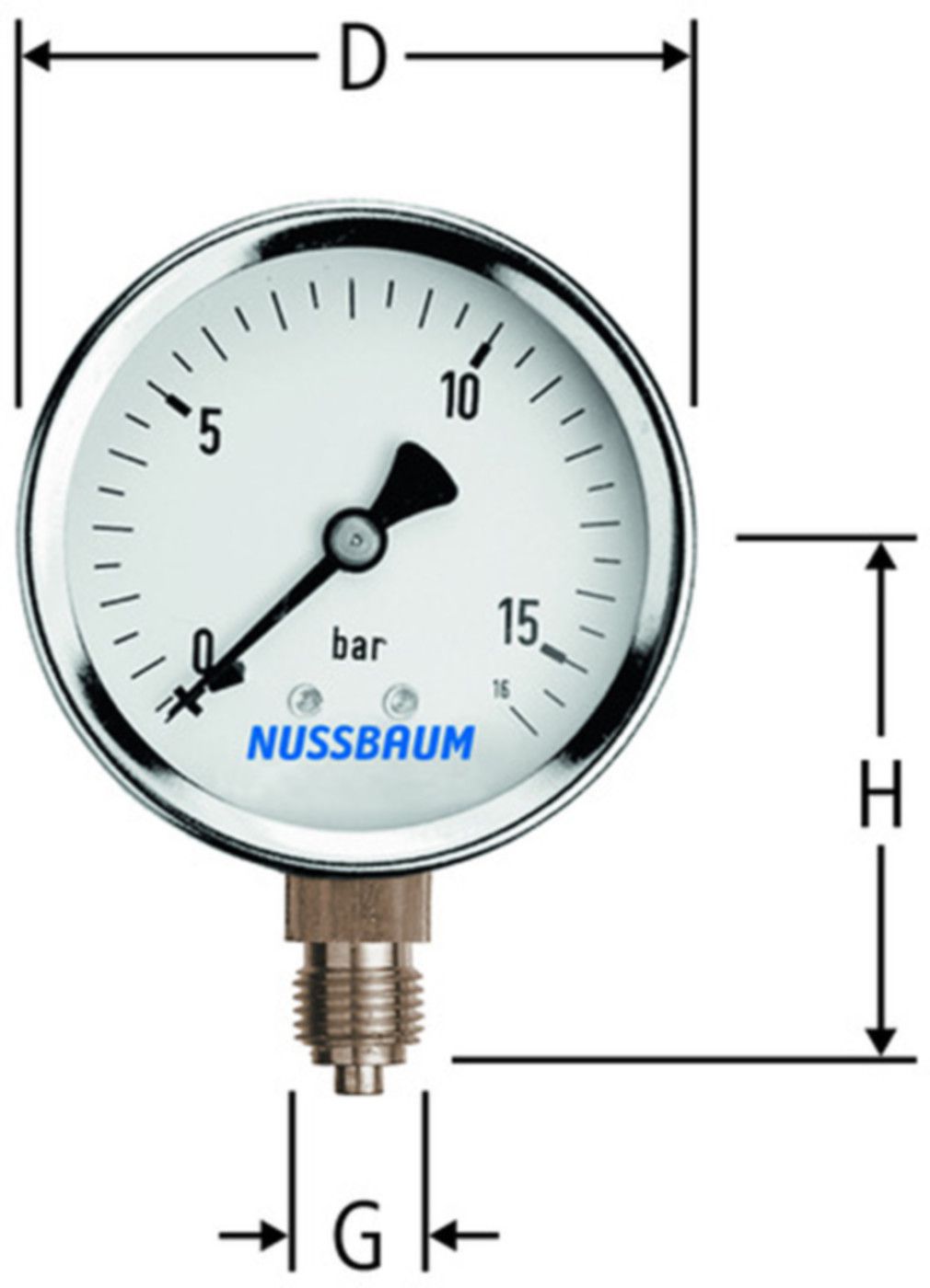 Manometer 6 bar 1/2"-80 66050.25 Radialanschluss (unten) - Nussbaum Armaturen Handelsartikel