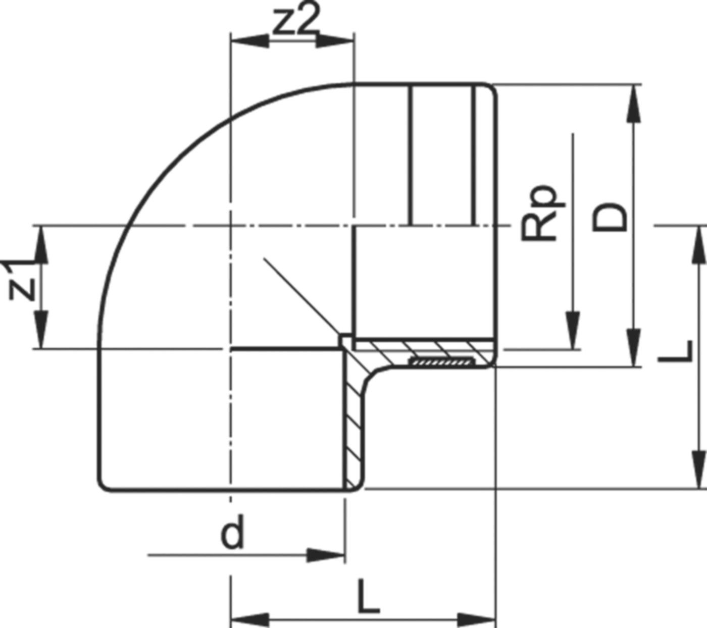 Winkel 90° mit Muffe/IG 50 mm -11/2" 721 100 210 - GF Hart PVC-U Formstücke