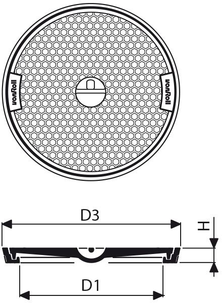 Fig. 2642 060 00 Guss B125 in Zementrohr, Uni-Griff, geruchsdicht - Schachtabdeckungen von Roll