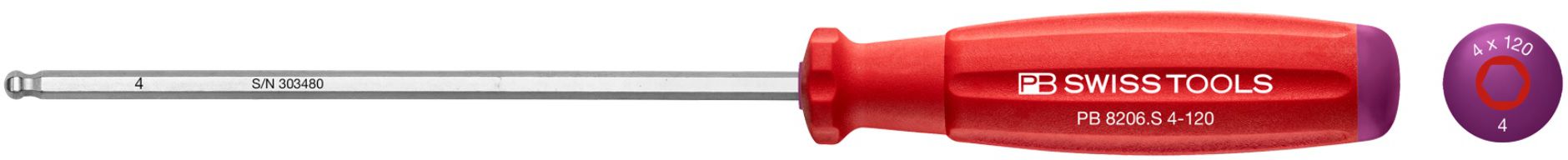 PB Kugelkopf-Stiftschlüssel, SWISS-GRIP PB 8206, Gr.S6 mm, L= 160/260 mm, für M8 - Schraubenzieher