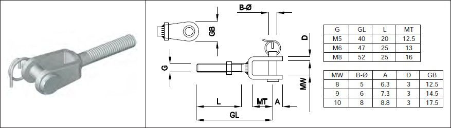 Gabeln mit Aussengewinde Rechtsgewinde M8 GL 52 mm 1.4301 - INOXTECH-Handlauf-/Geländer-System