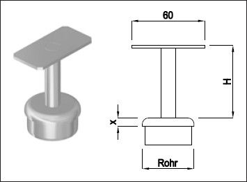 Steckkonsole fest mit gerader Rohrkappe Pfos 48.3mm,ger Aufl,TH50mm,geschl. - INOXTECH-Handlauf-/Geländer-System