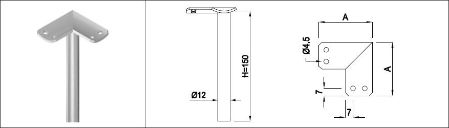 Einschweisskonsole m. Eckenauflageblech HI. 33.7/ 12 mm B 22 mm geschl. 1.4301 - INOXTECH-Handlauf-/Geländer-System