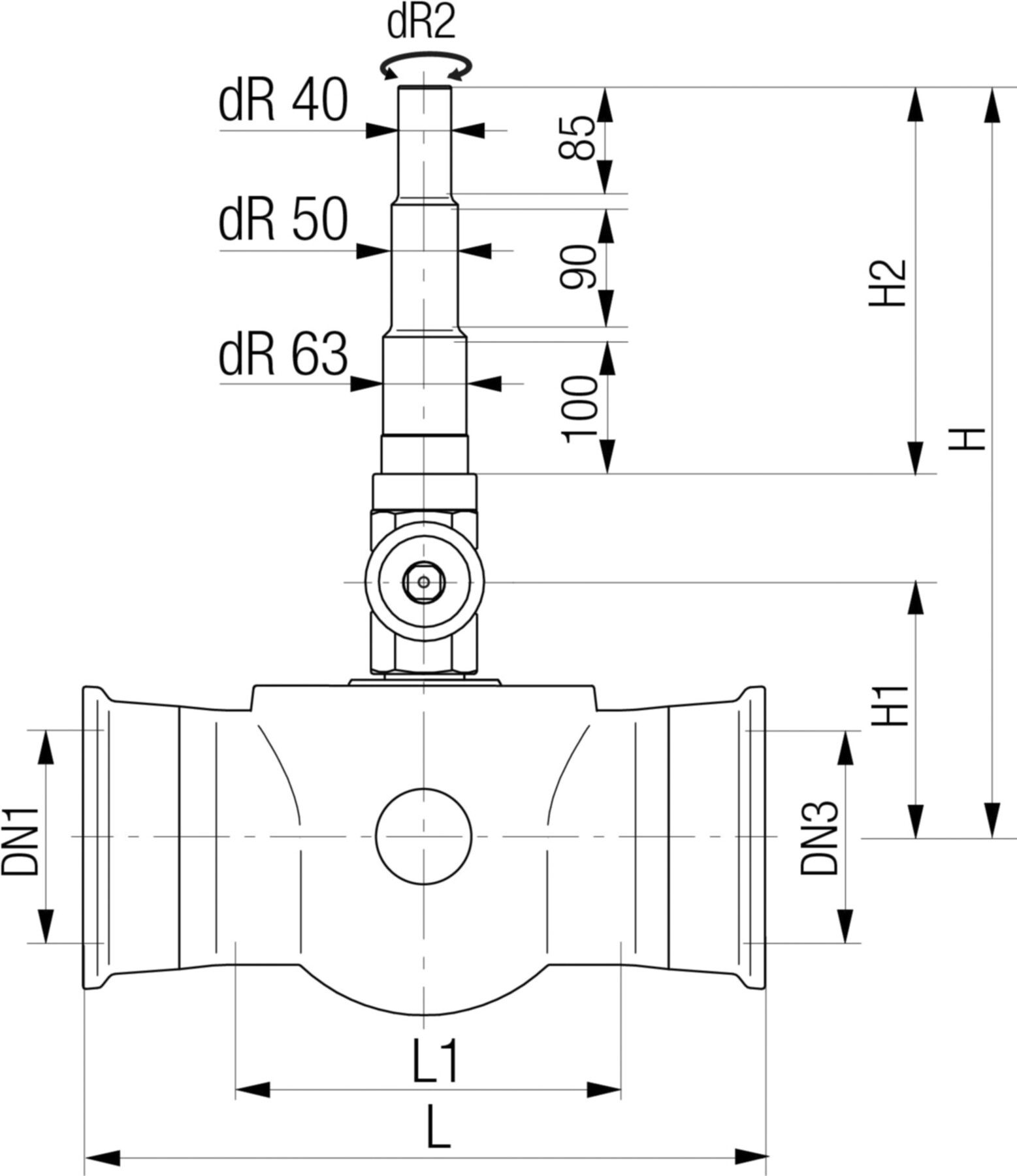 Universal 1, Fig. 5490 mit Steckmuffe DN 200 Abgang Univ. PE-Enden d40/50/63mm - Von Roll Armaturen