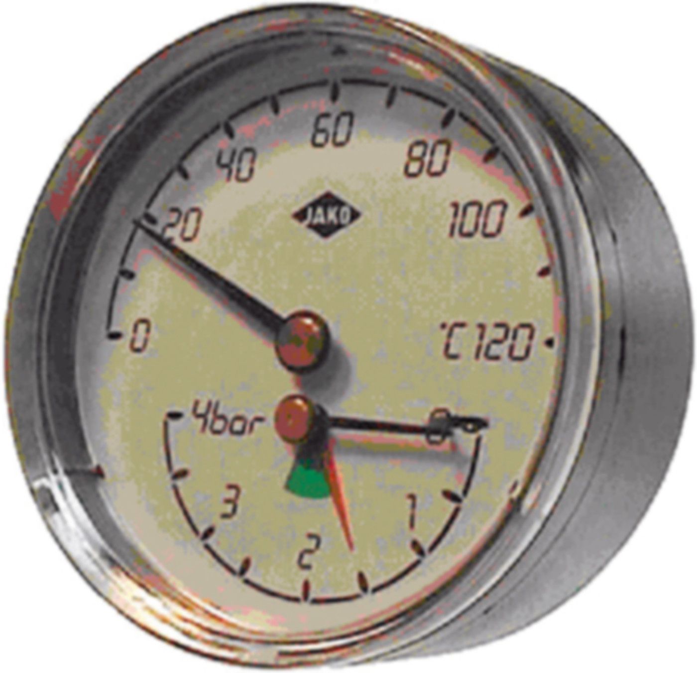 Thermo-Manometer d 80mm 0- 4 Bar "6949.041.2002 Anschluss hinten 1/2"" 120°C" - Jako Mano- und Thermometer