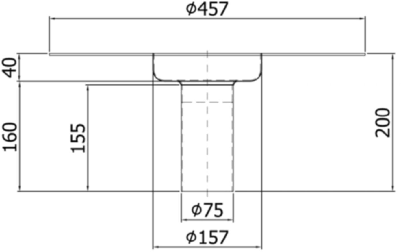 Ablaufkörper Gully 157 V2A 2-tlg. DN 90 m/Klebefl.150mm + Isol. senkrecht 445495 - ACO Passavant Entwässerungstechnik