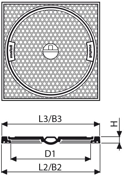Fig. 2562 060 00 Guss A15 quadratischer Rahmen, Uni-Griff - Schachtabdeckungen von Roll