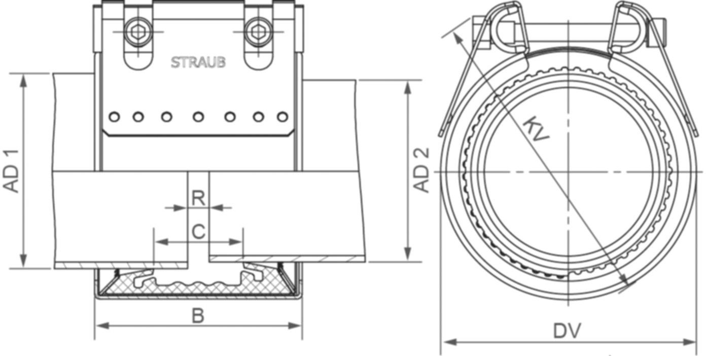 Grip Stufenkupplung EPDM-ES zugfest 104.0 - 101.6mm 103.0 -105.0/100.6-102.6 - Straub Kupplungen