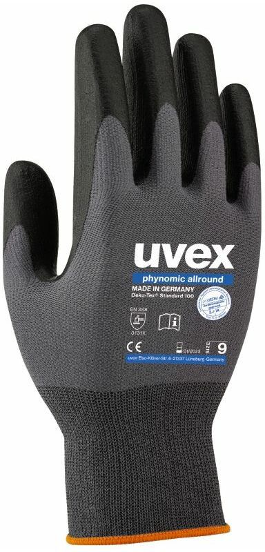 UVEX Schutzhandschuhe phynomic allround Gr. 10, grau/schwarz, OEKO-TEX, Art. 60049 - Arbeitsschutz