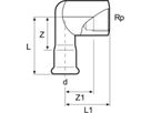 Übergangswinkel 90° mit IG S30PC 15 mm - 1/2" - Eurotubi Press-Formstücke Sanitär