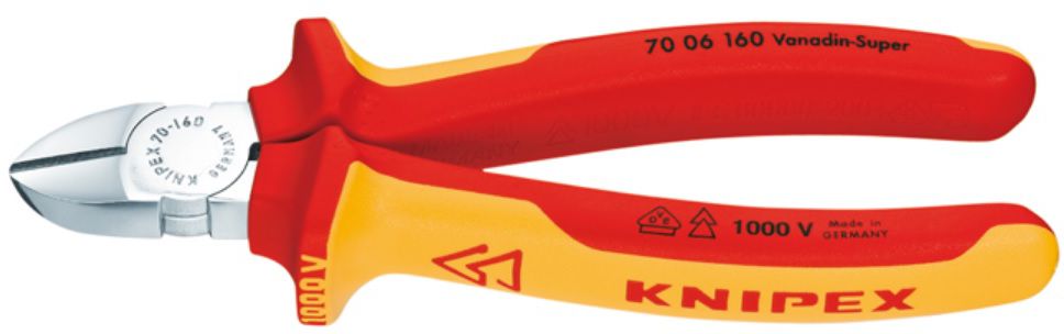 KNIPEX Seitenschneider, verchromt 7006, L= 160 mm, 1000V, VDE/SEV geprüft - Zangen, Schneiden